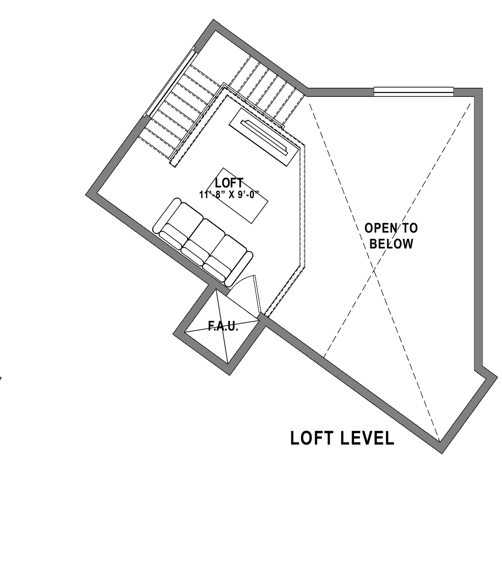 Plan A2 Loft - 1 Bedroom+ Loft, 1 Bath Floor Plan