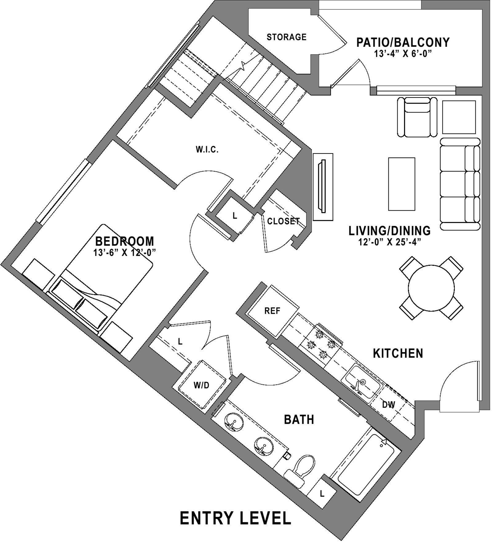 Plan A4 Loft - 1 Bedroom+ Loft, 1 Bath Floor Plan