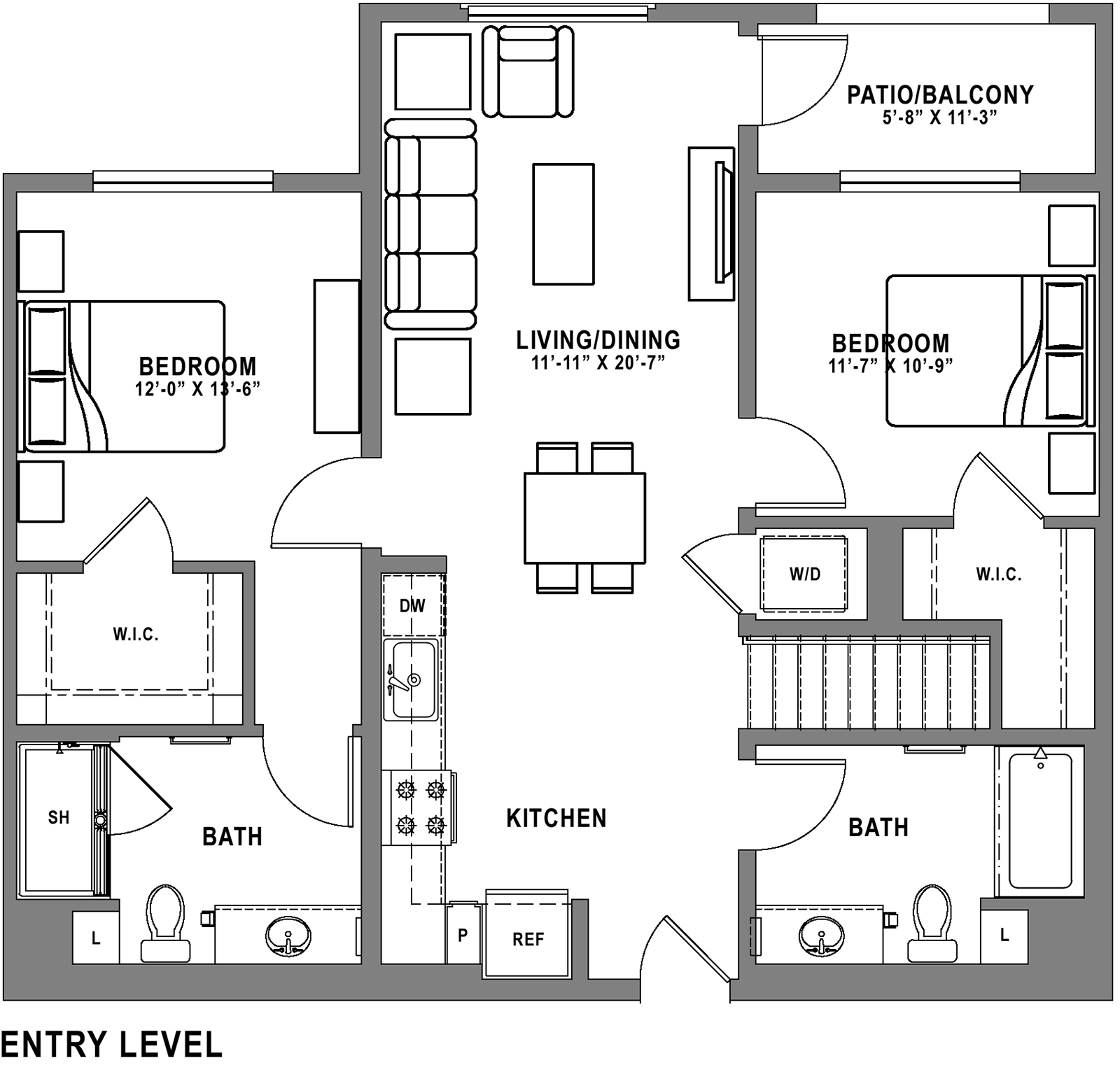 Plan B2 Loft - 2 Bedroom+ Loft, 2 Bath Floor Plan