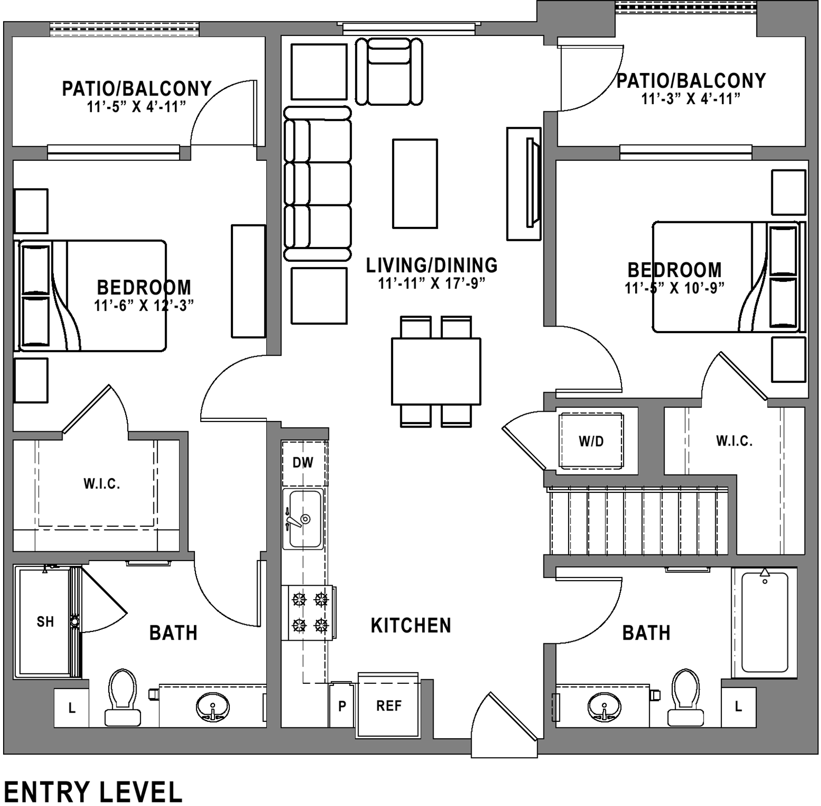 Plan B5 Loft - 2 Bedroom+ Loft, 2 Bath Floor Plan