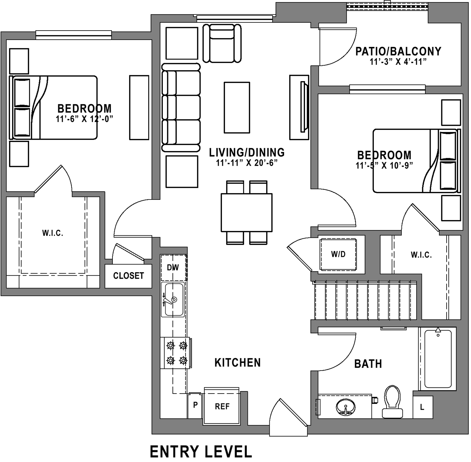 Plan B6 Loft - 2 Bedroom+ Loft, 2 Bath Floor Plan