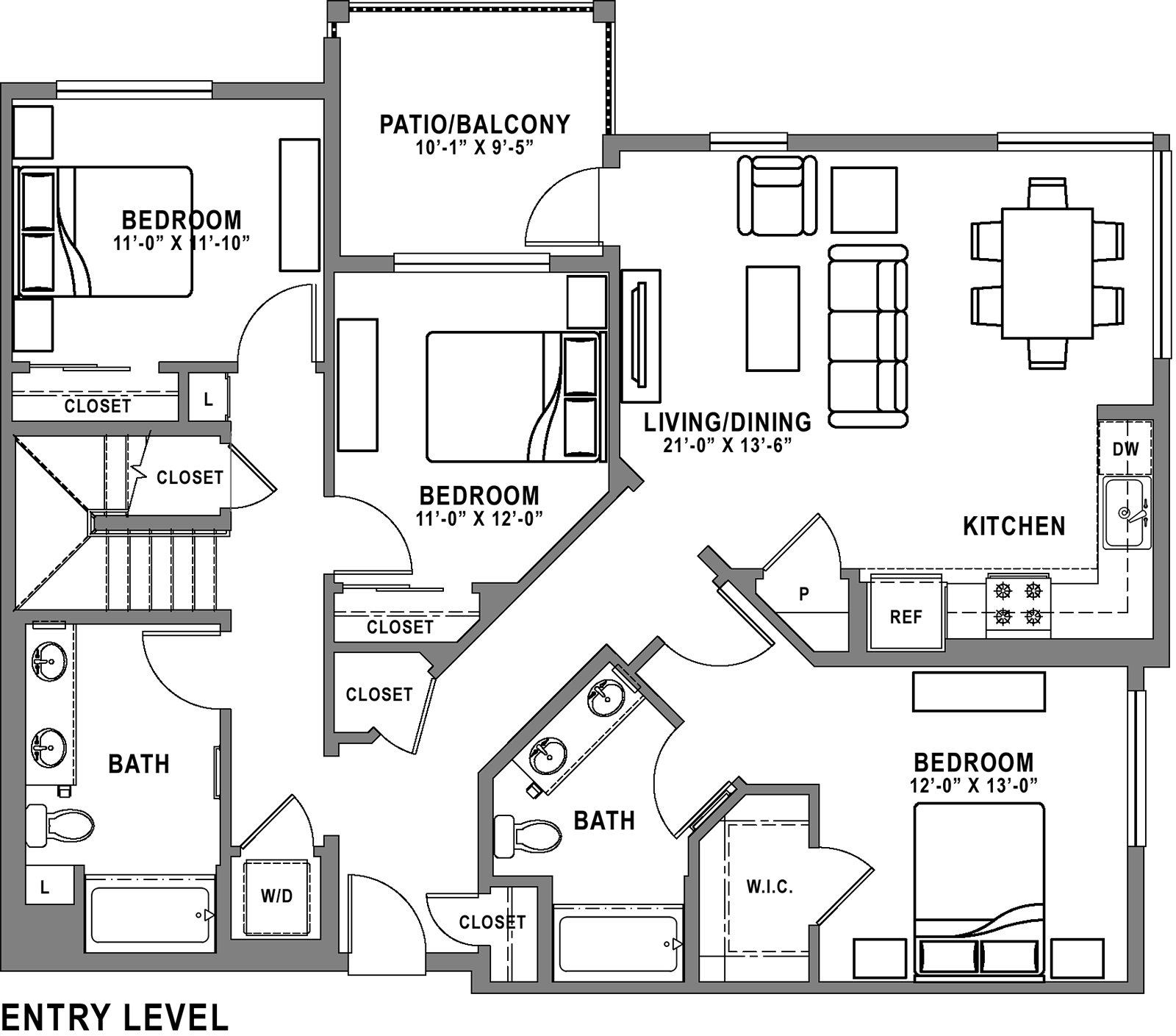 Plan C1 Loft - 3 Bedroom+ Loft, 2 Bath Floor Plan